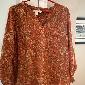 Michael Kors Orange Graphic 3/4 Sleeve Blouse